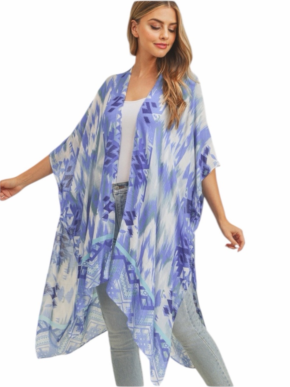Tie Dye Bohemian Lightweight Kimono in Blue & White New